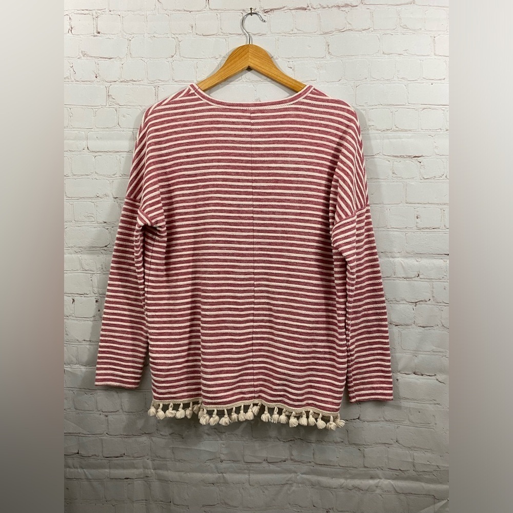 Ruff Hewn Tunic Womens Size Large V-Neck Red Off White Stripes Long Sleeves - Picture 4 of 7